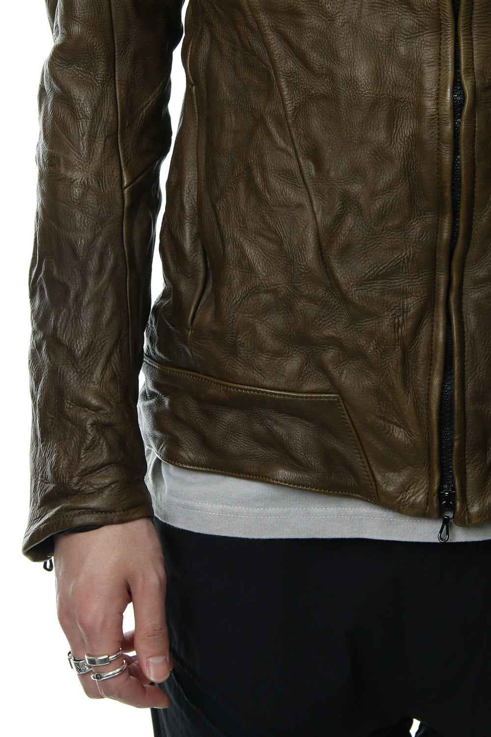 LEATHER TRACK JACKET - Khaki - CJ-1636