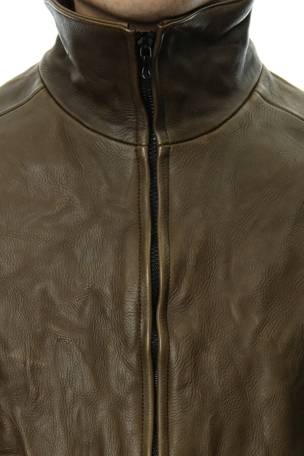 LEATHER TRACK JACKET - Khaki - CJ-1636