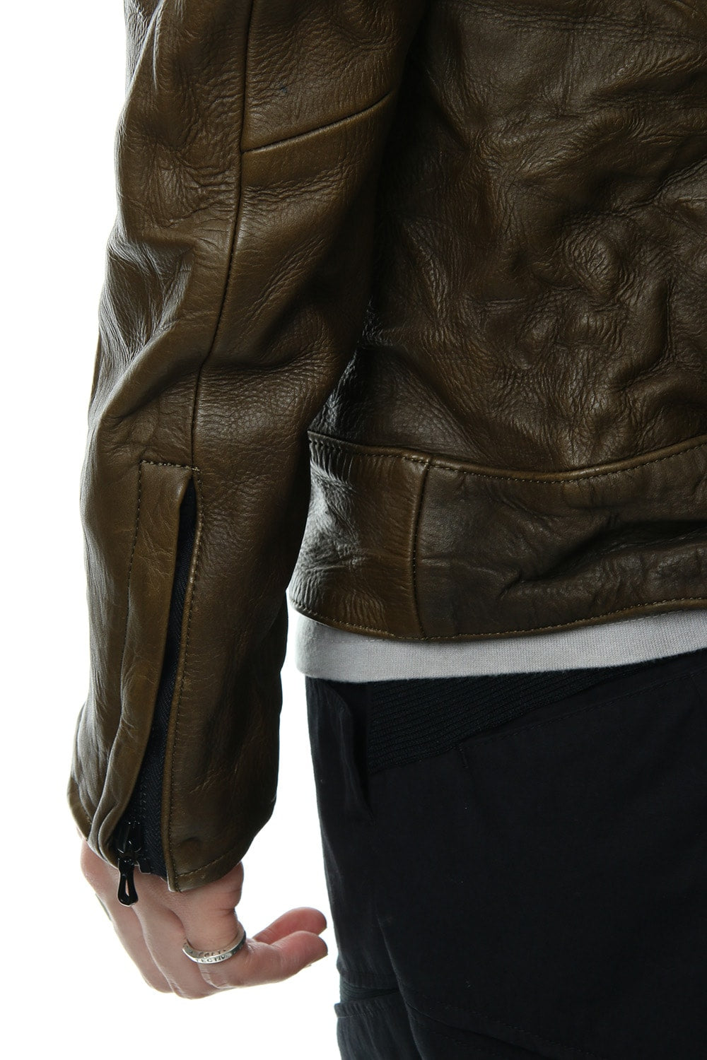 LEATHER TRACK JACKET - Khaki - CJ-1636