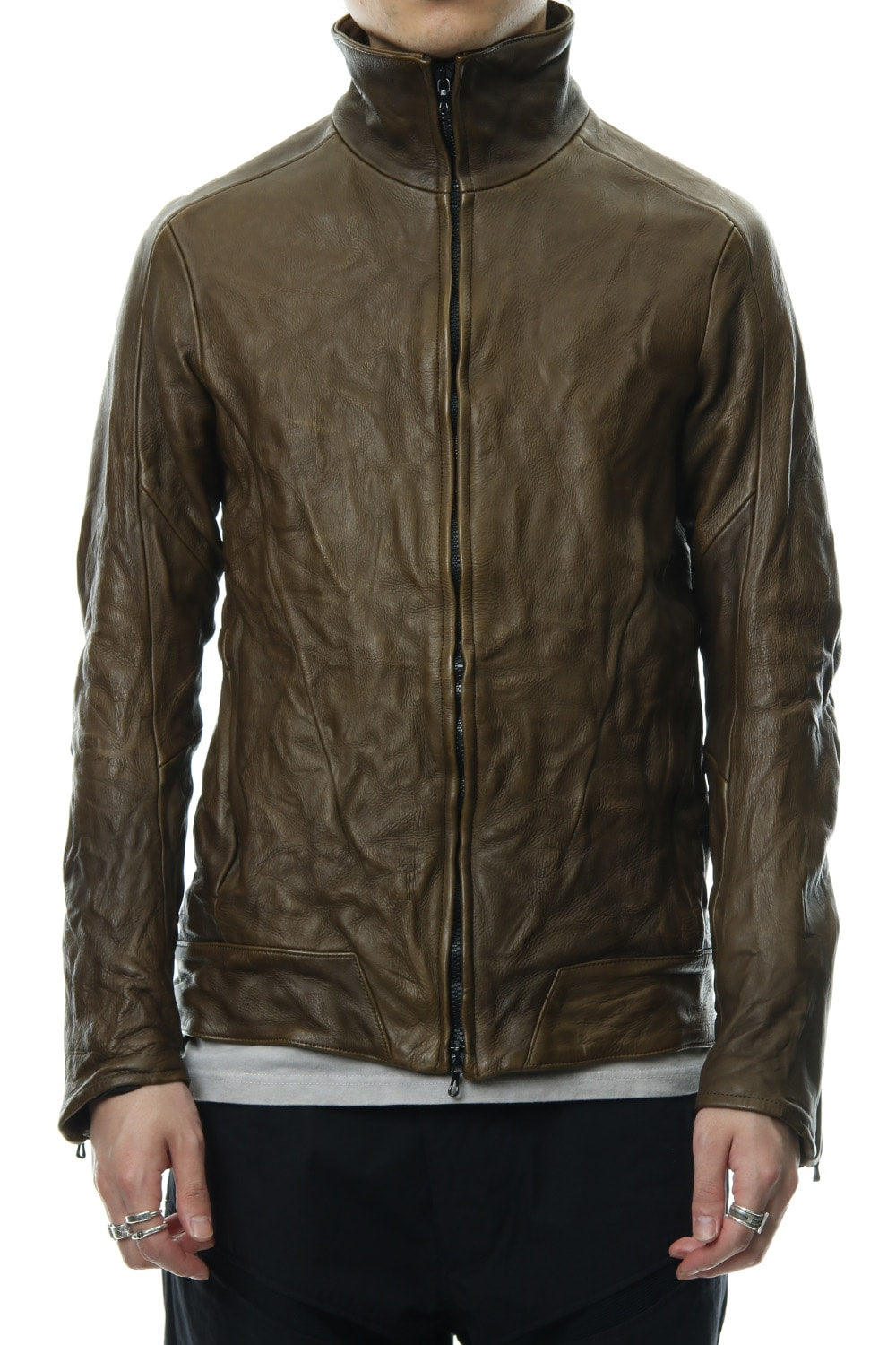 LEATHER TRACK JACKET - Khaki - CJ-1636