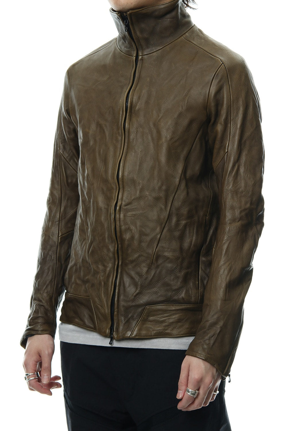LEATHER TRACK JACKET - Khaki - CJ-1636