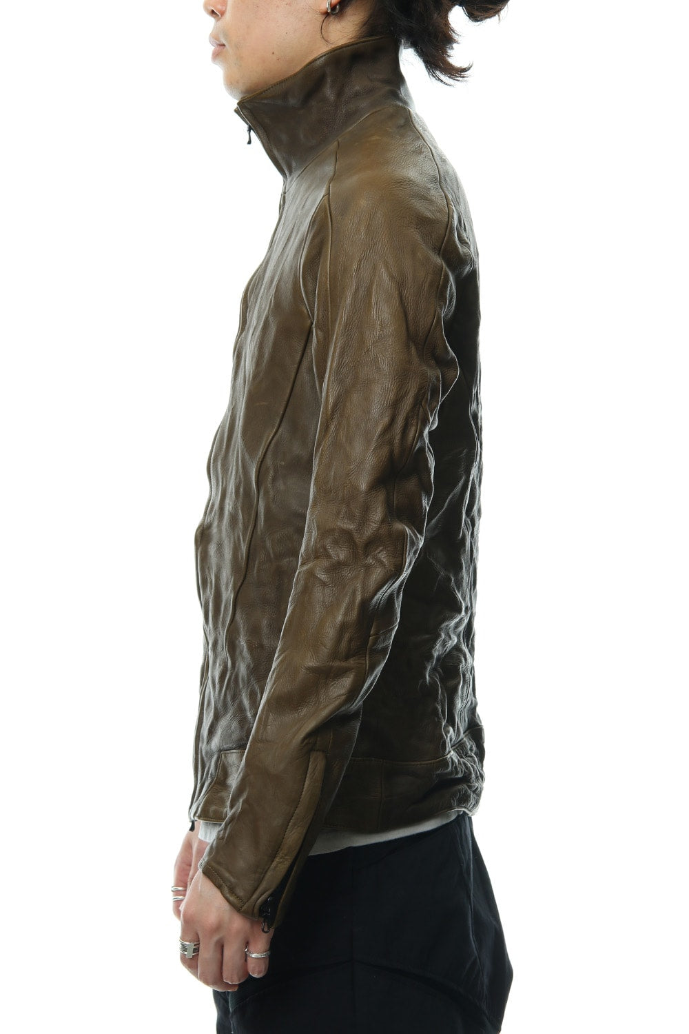 LEATHER TRACK JACKET - Khaki - CJ-1636