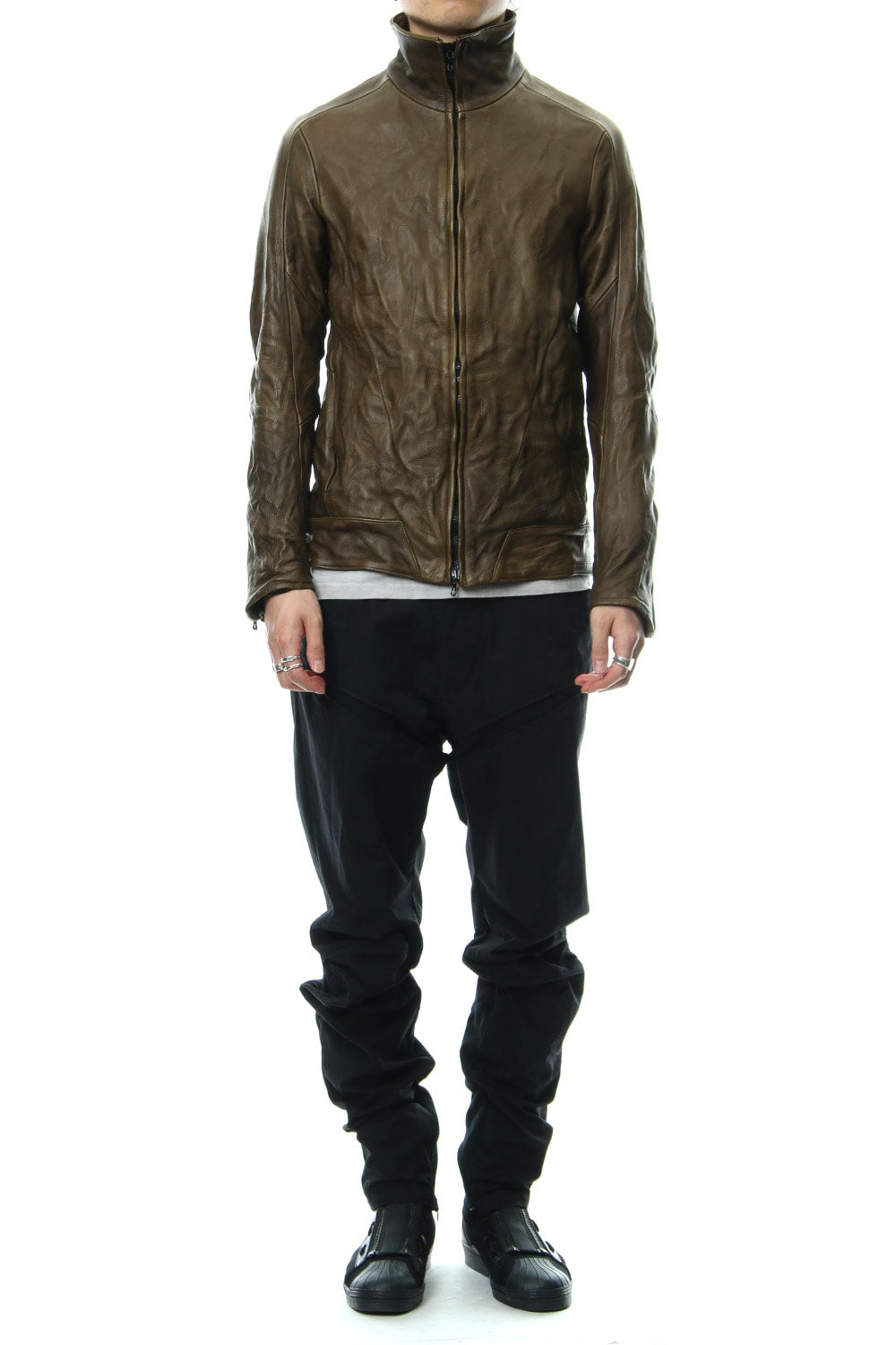 LEATHER TRACK JACKET - Khaki - CJ-1636