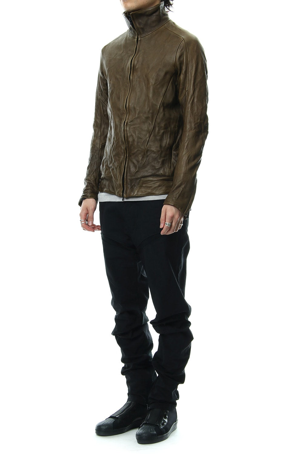 LEATHER TRACK JACKET - Khaki - CJ-1636