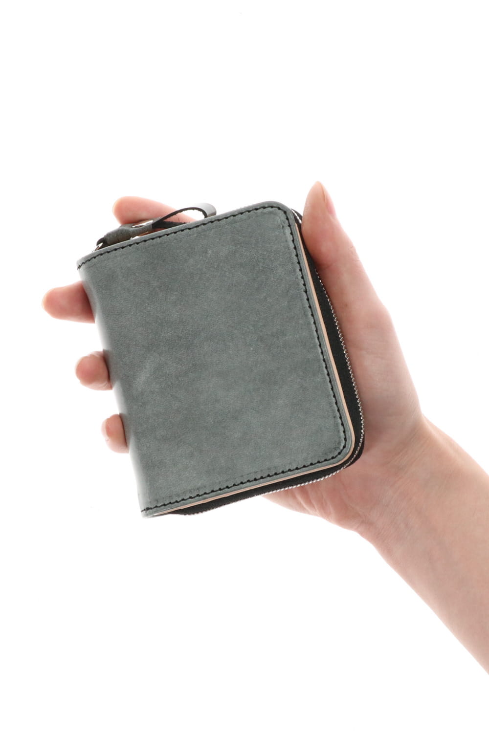 Tower half Wallet - Horse leather from Aomori wax press Black