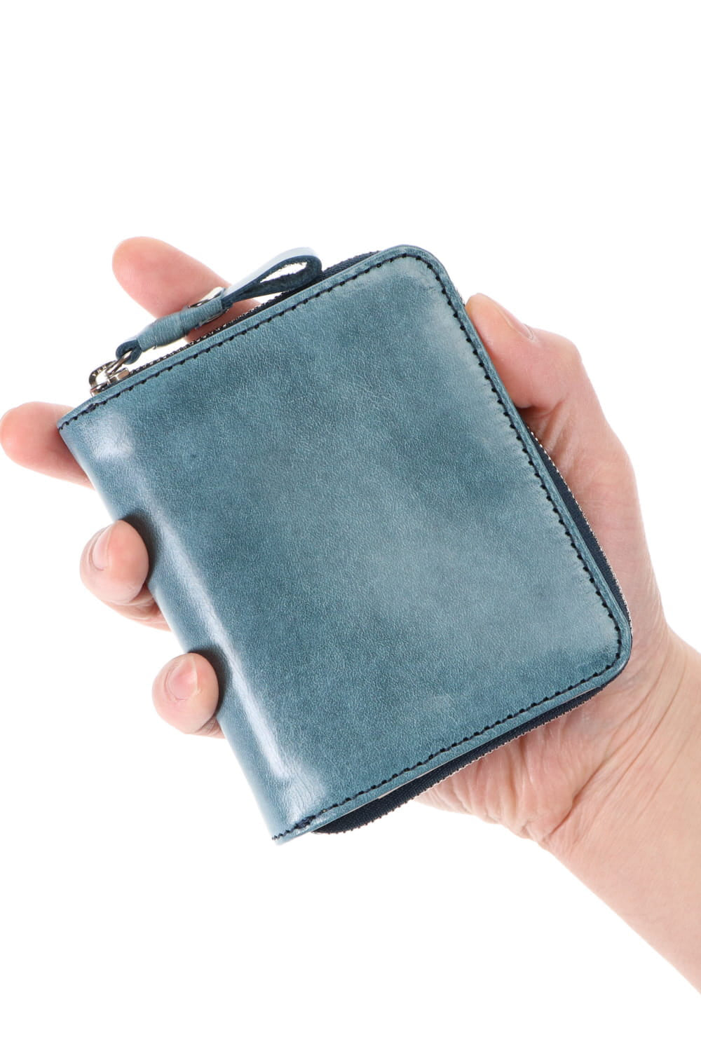 Tower half Wallet - Horse leather from Aomori wax press Navy