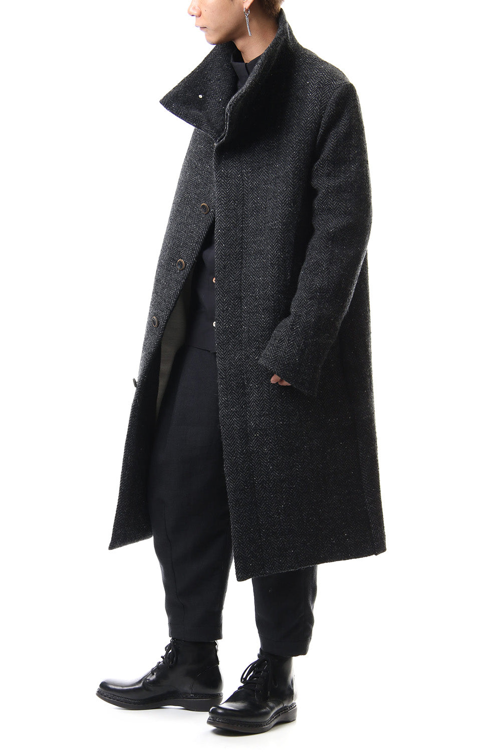 Hight Neck Coat Wool Angora Tweed - CO9-HW16