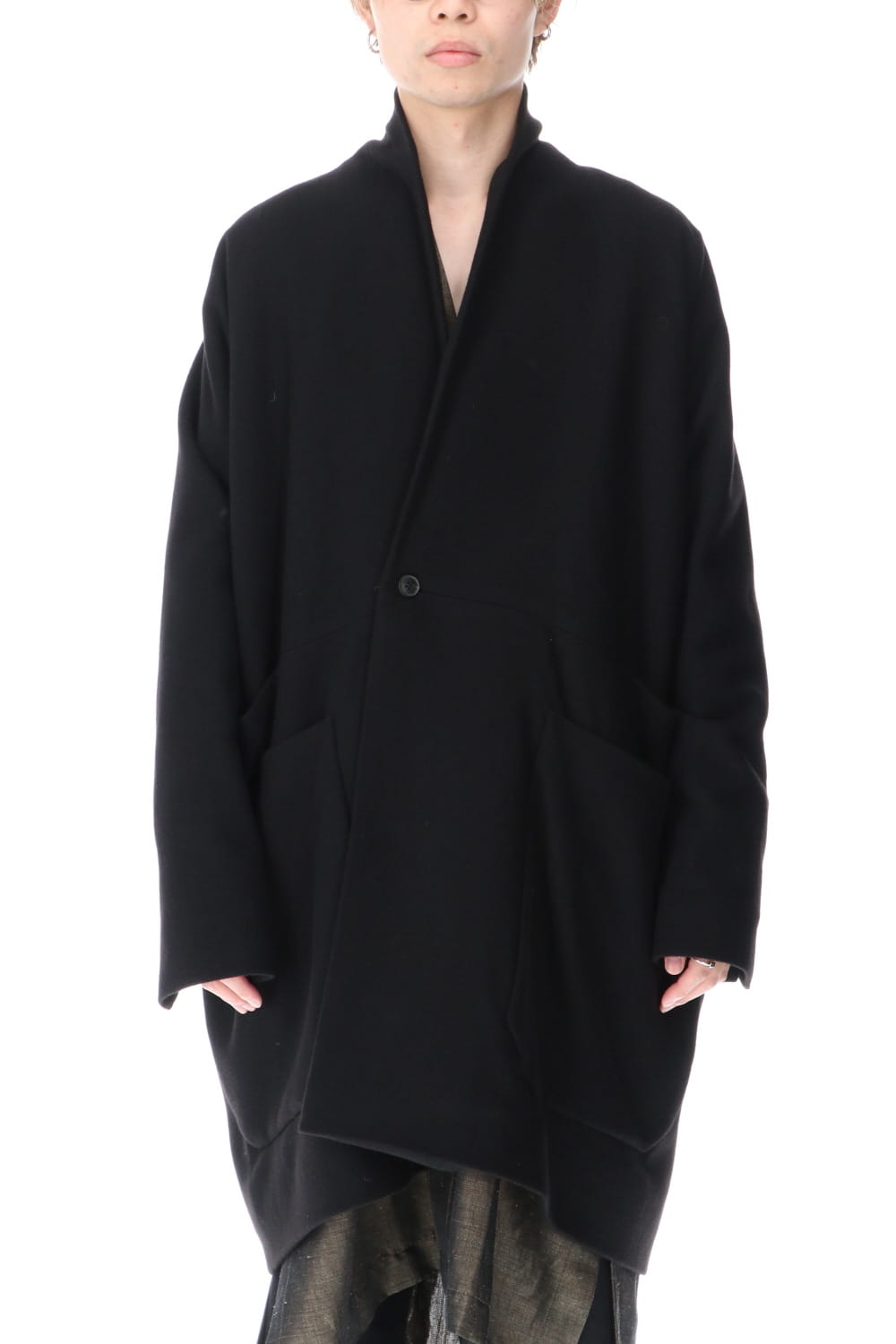 AINU Collar Coat Black Yak Wool