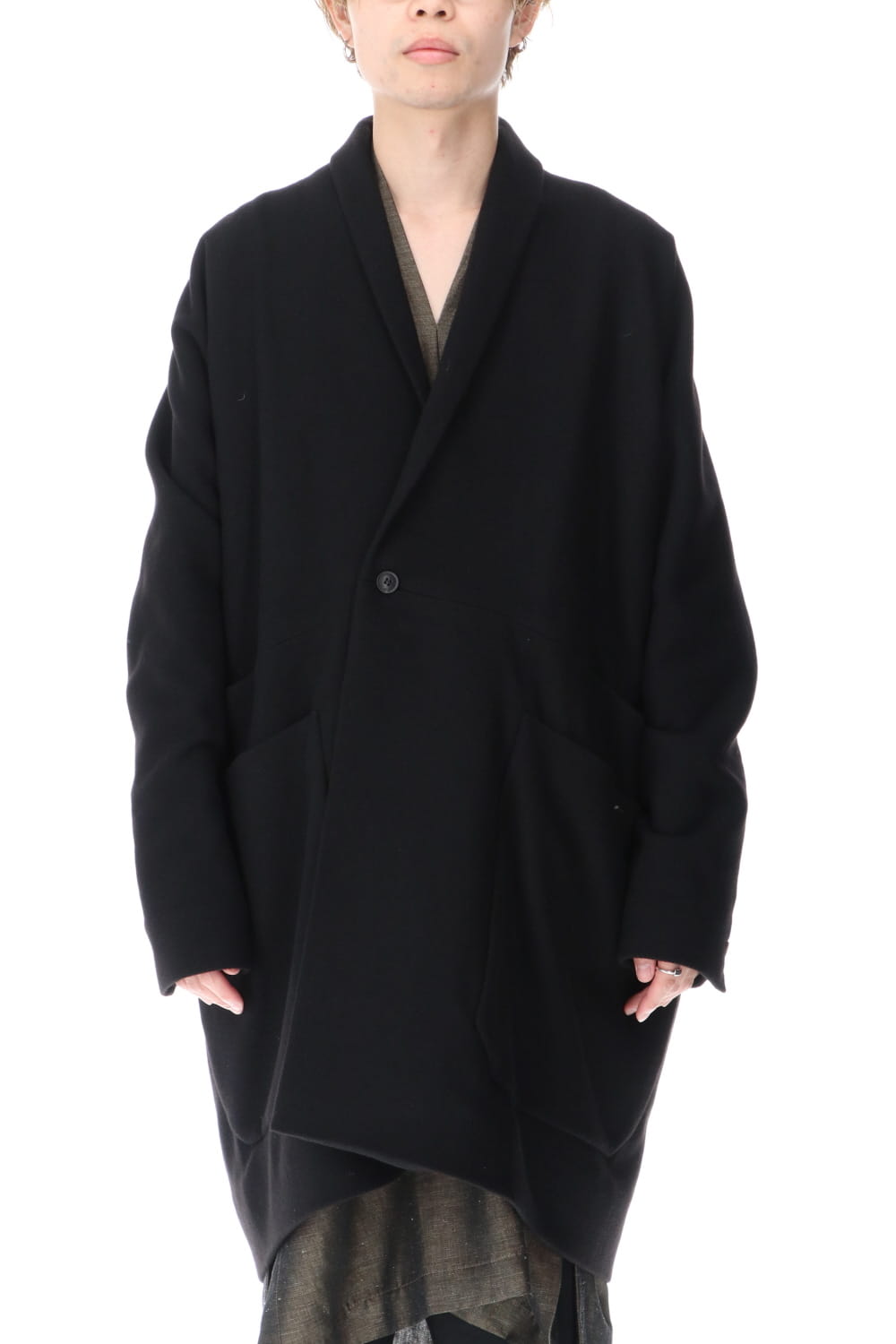 AINU Collar Coat Black Yak Wool