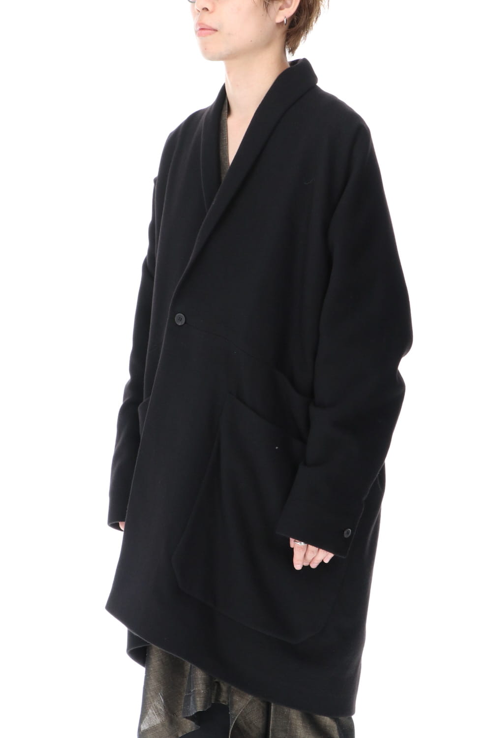 AINU Collar Coat Black Yak Wool