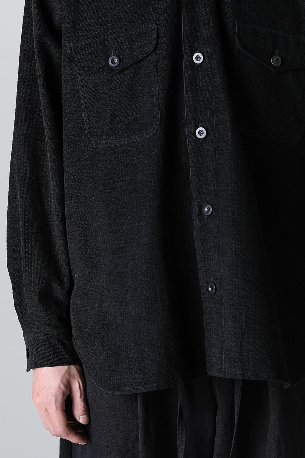 collarless pocket shirt corduroy - A