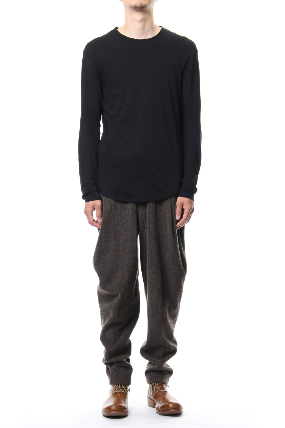 Relax Pants Wool / Cotton Raschel Knit Brown Gray