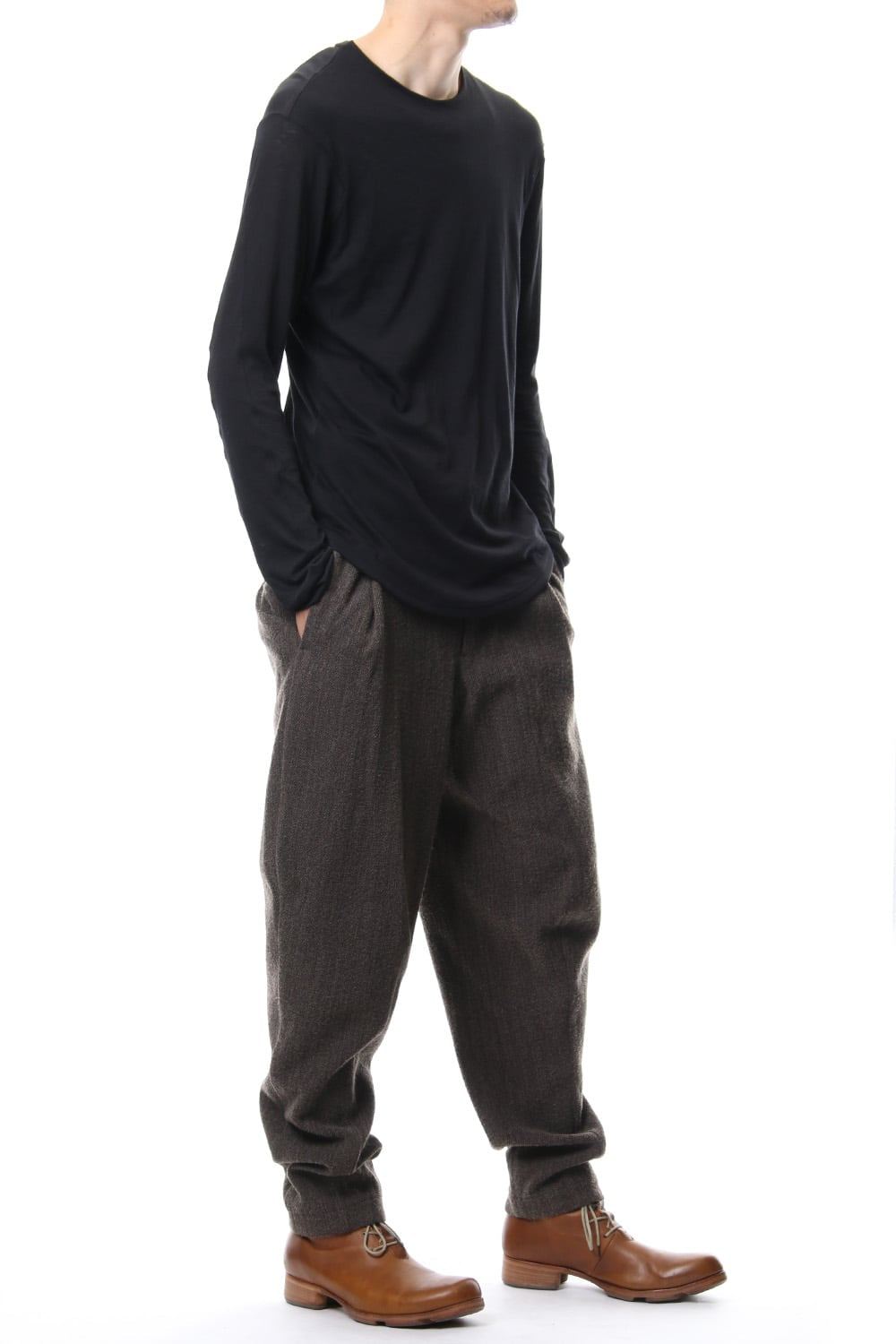 Relax Pants Wool / Cotton Raschel Knit Brown Gray