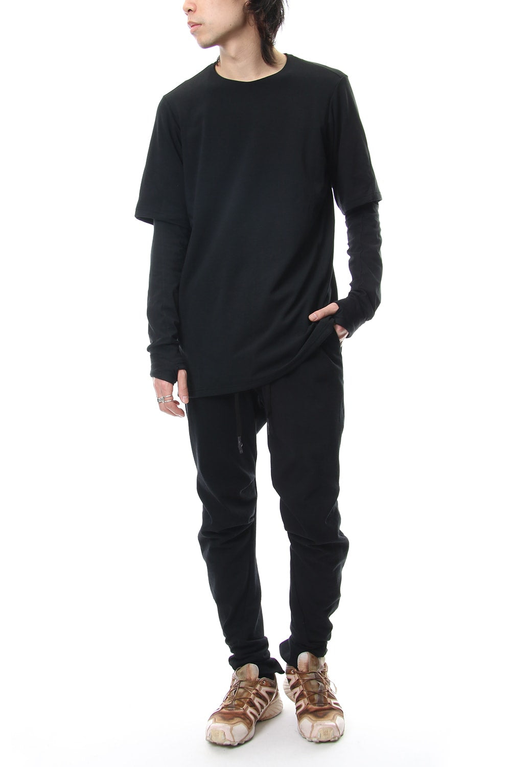 Long sleeve layerd type cotton canapa jersey