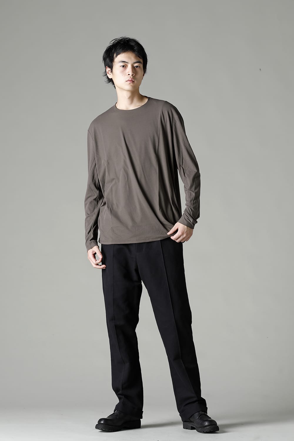 ロング スリーブ ルーズ フィット ツイスト ヤーン ジャージー グレー