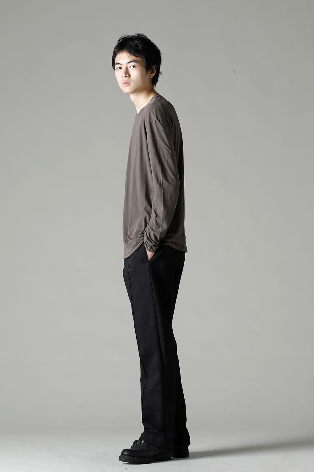 ロング スリーブ ルーズ フィット ツイスト ヤーン ジャージー グレー