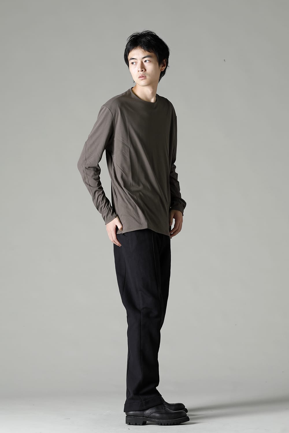 ロング スリーブ ルーズ フィット ツイスト ヤーン ジャージー グレー