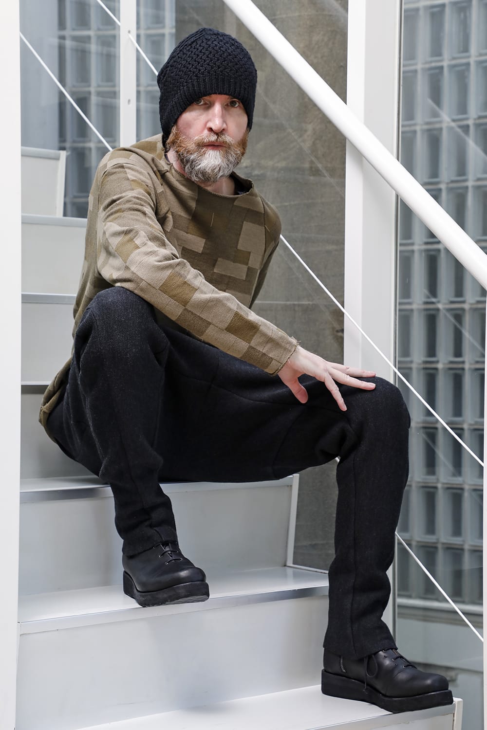 Long sleeve Jacquard sweatshirt Loose fit Mixed  Black