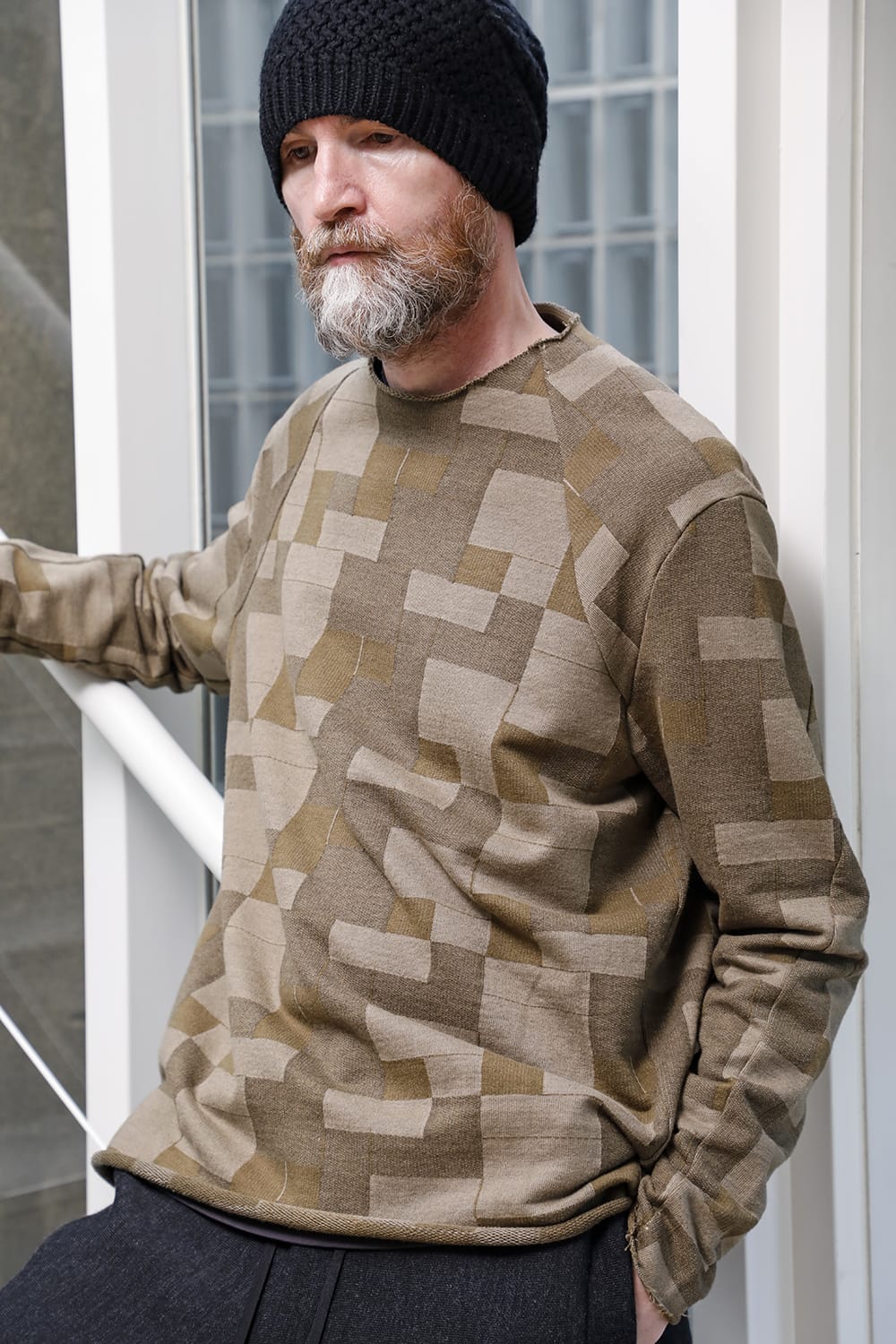 Long sleeve Jacquard sweatshirt Loose fit Mixed  Black