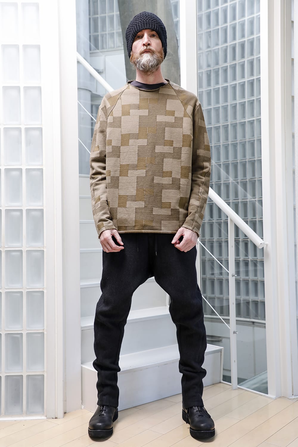 Long sleeve Jacquard sweatshirt Loose fit Mixed  Black