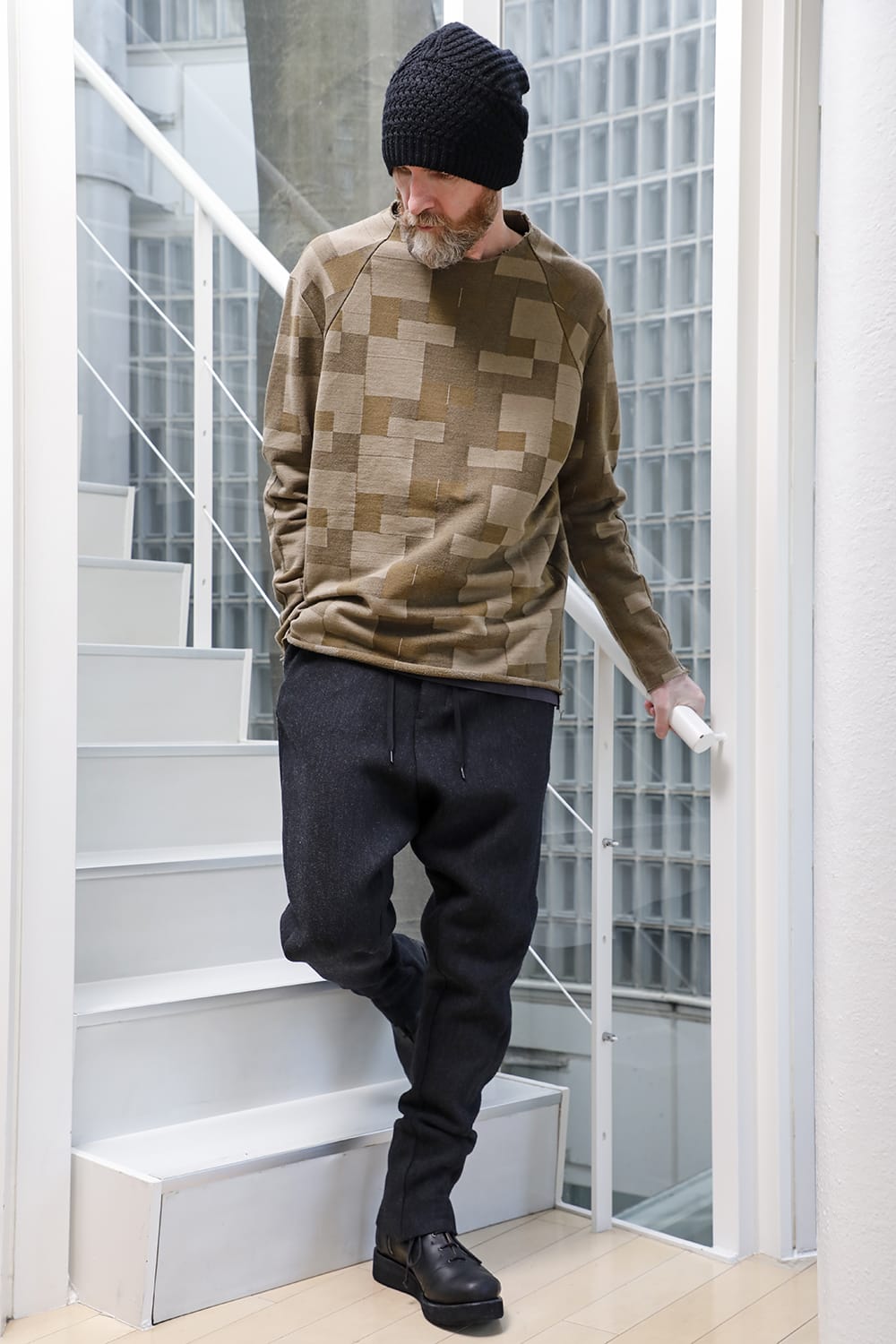 Long sleeve Jacquard sweatshirt Loose fit Mixed  Black