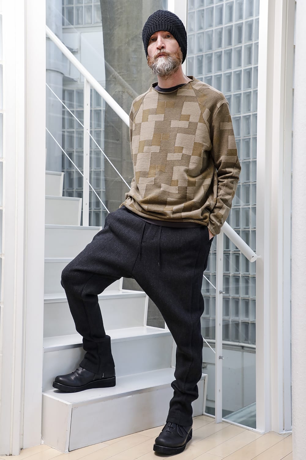 Long sleeve Jacquard sweatshirt Loose fit Mixed  Black