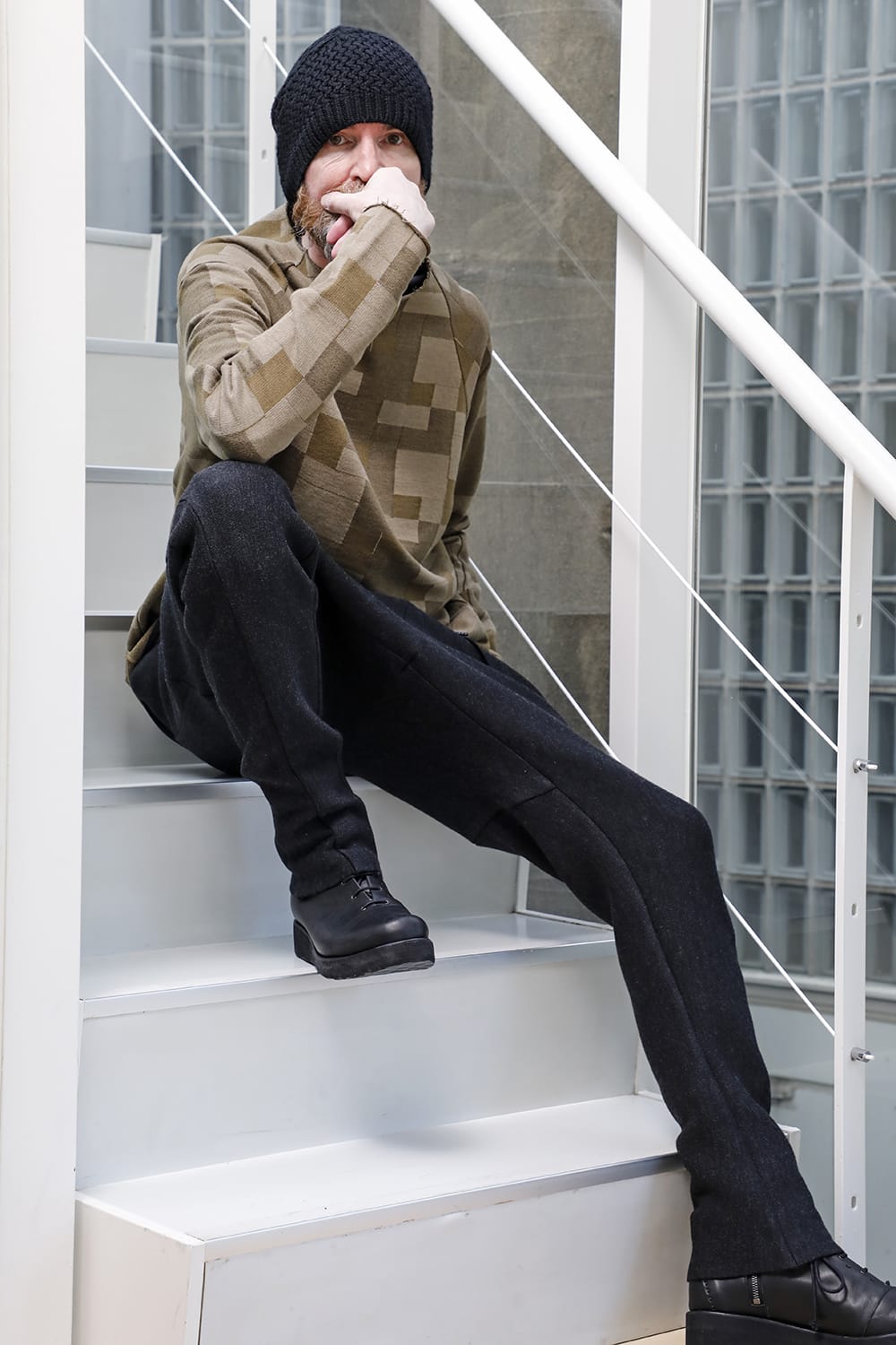 Long sleeve Jacquard sweatshirt Loose fit Mixed  Black