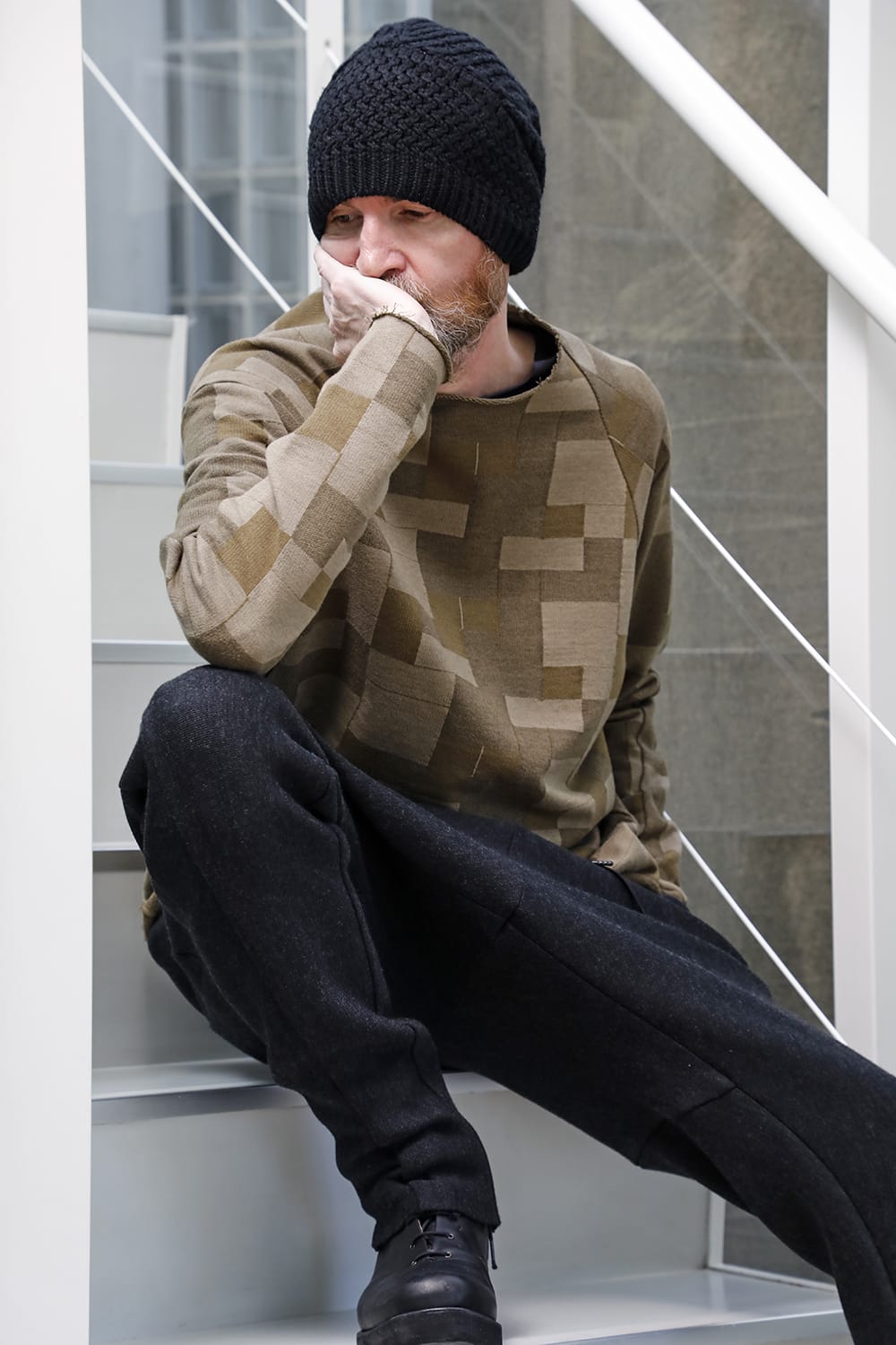 Long sleeve Jacquard sweatshirt Loose fit Mixed  Black