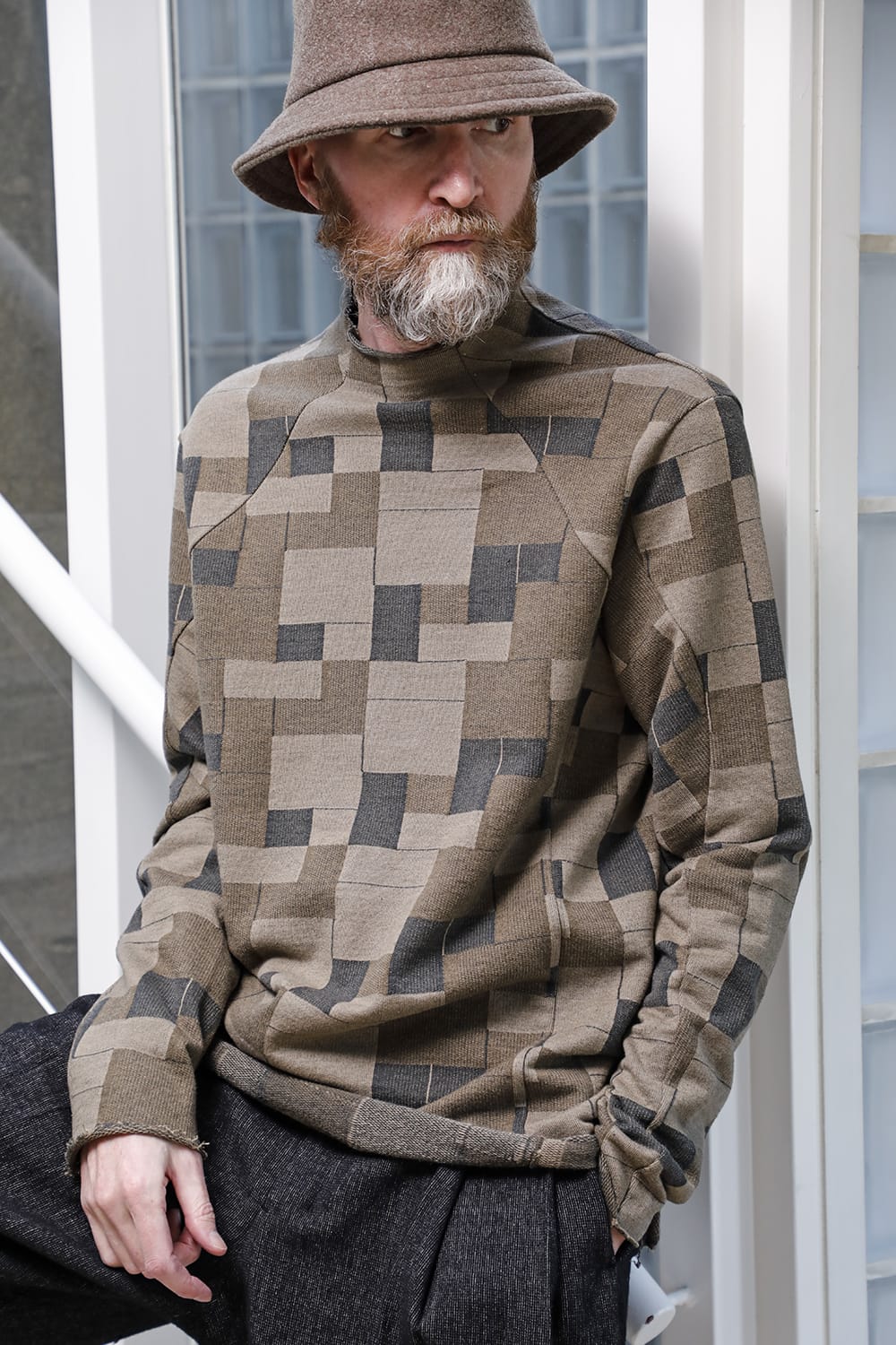 Long sleeve Jacquard sweatshirt Regular fit Mixed Black