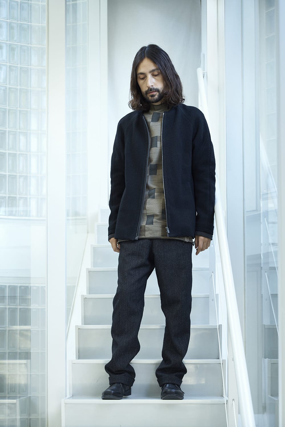 Long sleeve Jacquard sweatshirt Regular fit Mixed Black