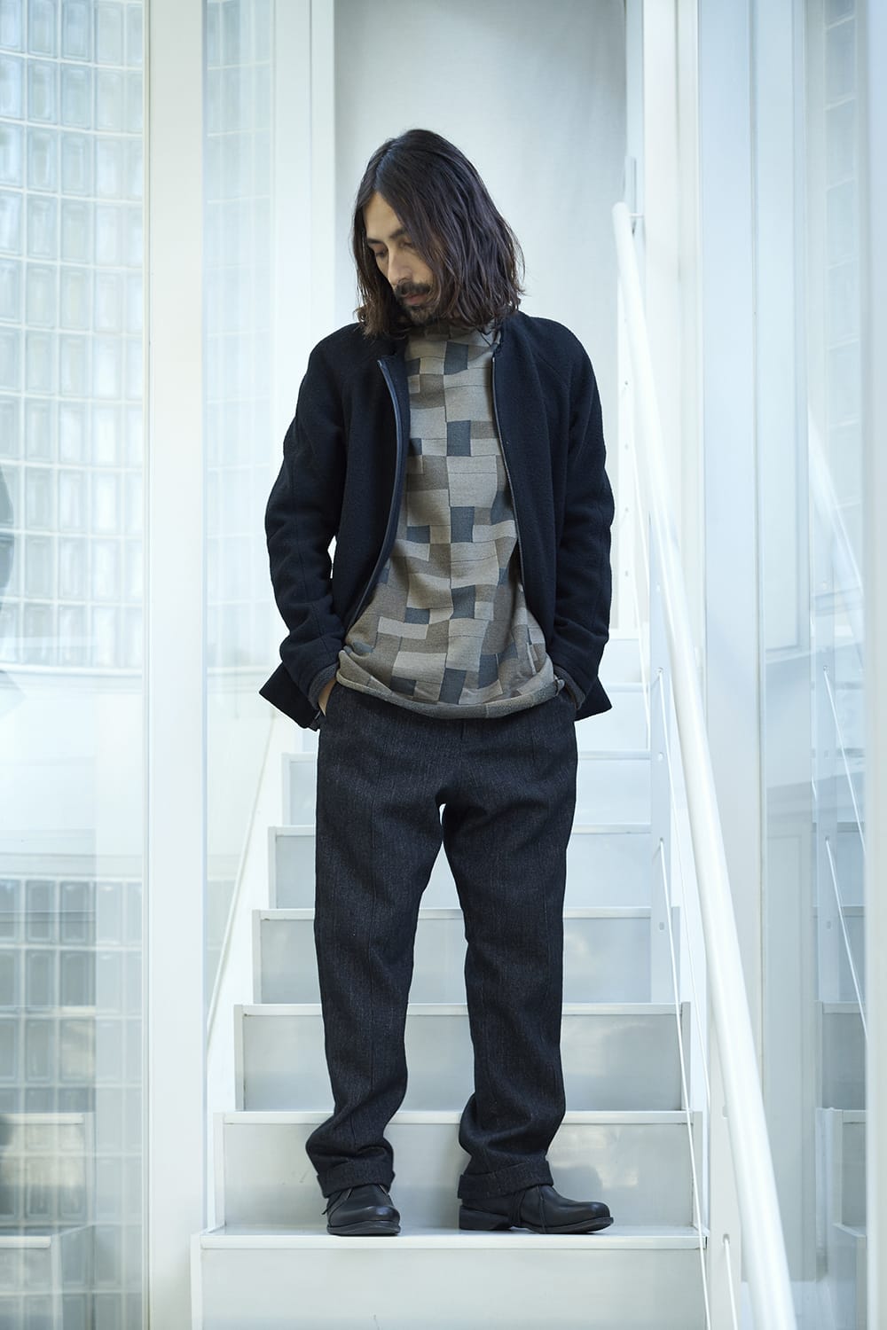 Long sleeve Jacquard sweatshirt Regular fit Mixed Black