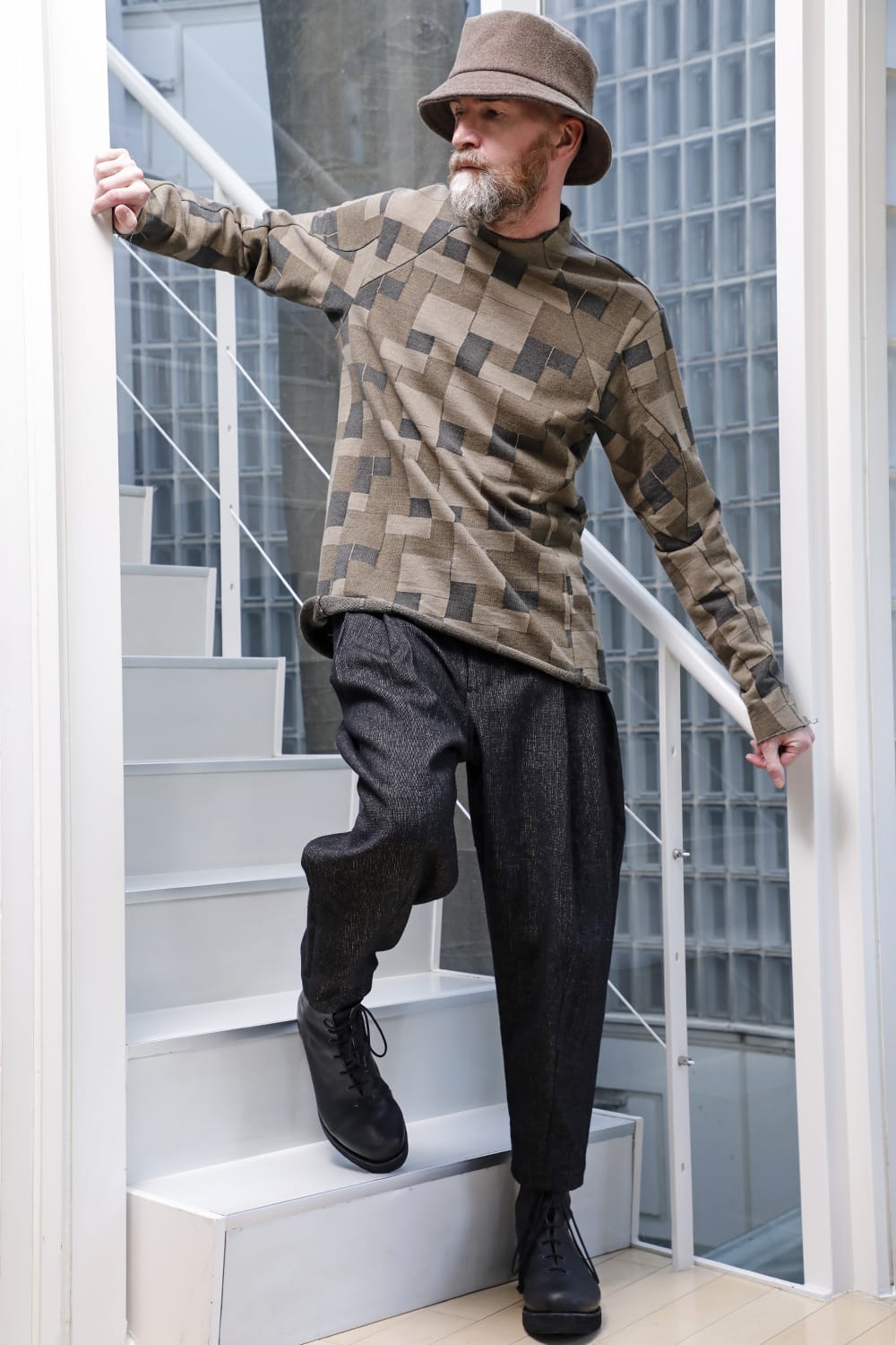 Long sleeve Jacquard sweatshirt Regular fit Mixed Black