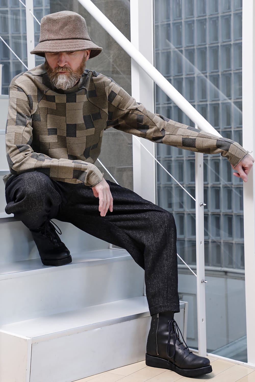 Long sleeve Jacquard sweatshirt Regular fit Mixed Black