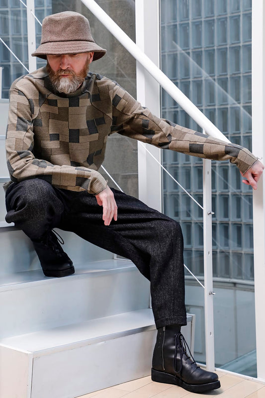 Long sleeve Jacquard sweatshirt Regular fit Mixed Black