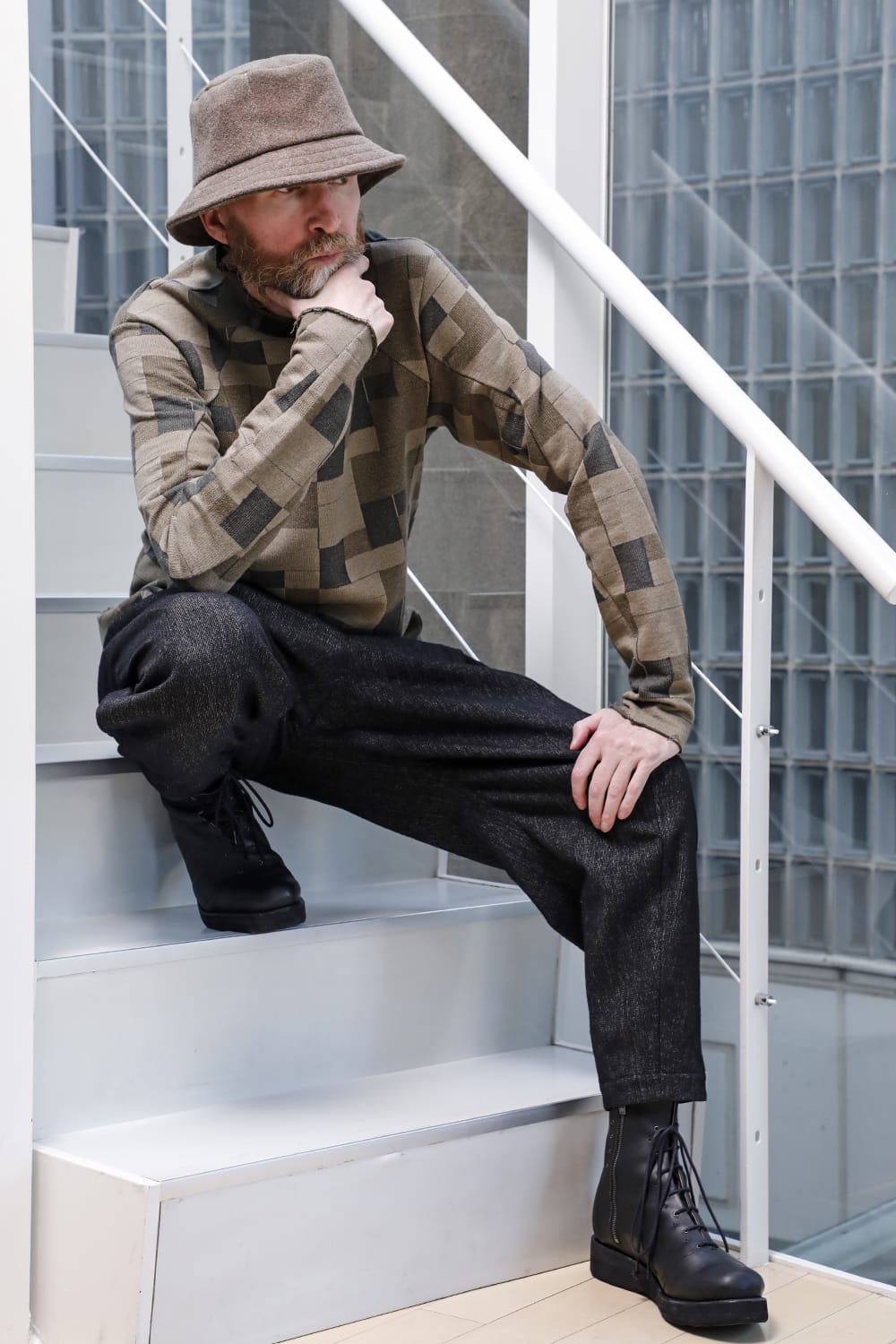 Long sleeve Jacquard sweatshirt Regular fit Mixed Black