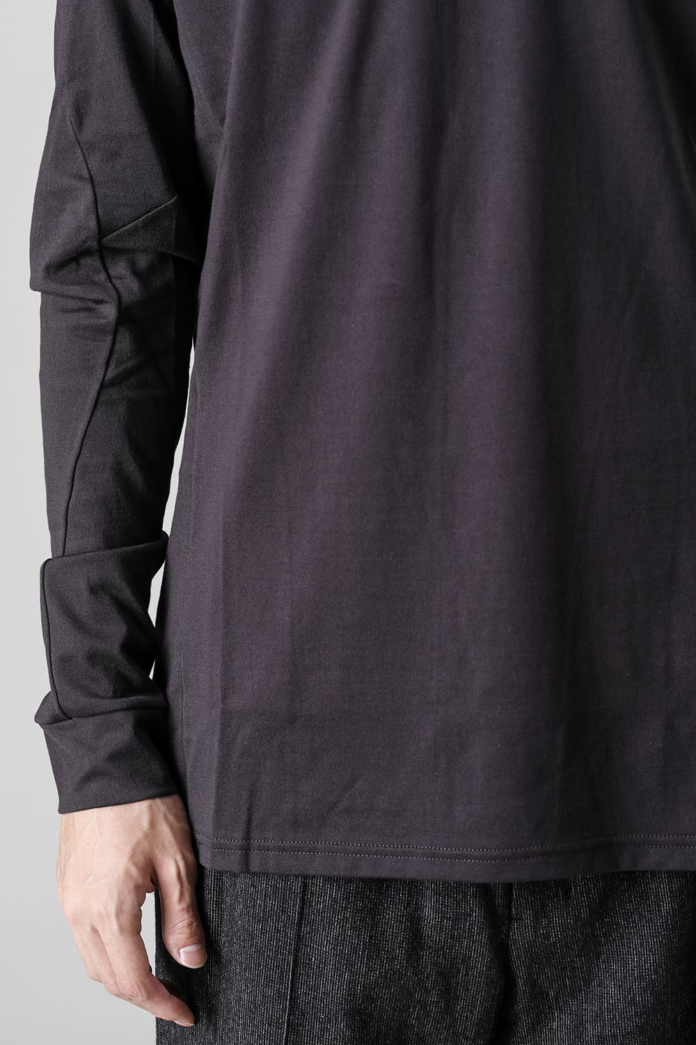 FASCINATE Limited Superior Pima Cotton Jersey High Neck Long Sleeve T-shirt Dark Chocolate