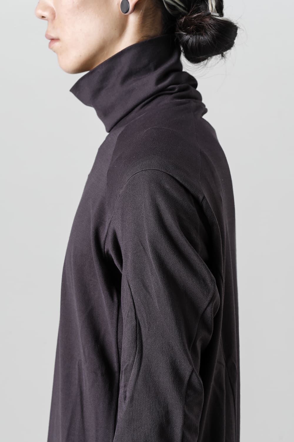 FASCINATE Limited Superior Pima Cotton Jersey High Neck Long Sleeve T-shirt Dark Chocolate