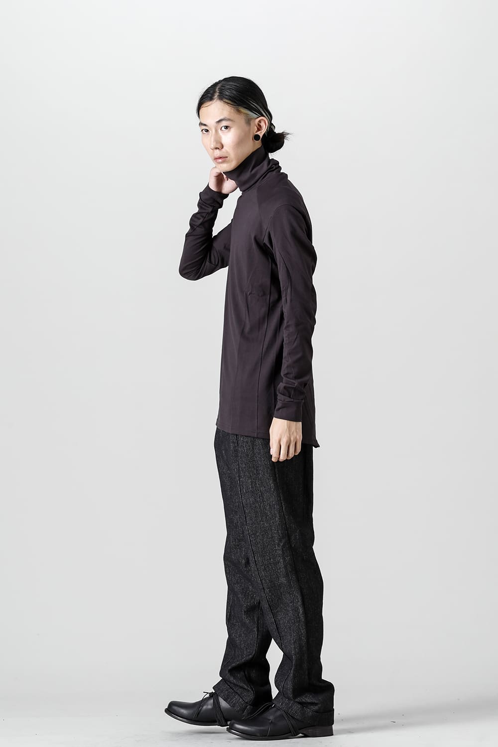 FASCINATE Limited Superior Pima Cotton Jersey High Neck Long Sleeve T-shirt Dark Chocolate