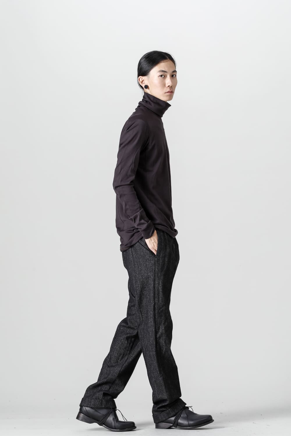 FASCINATE Limited Superior Pima Cotton Jersey High Neck Long Sleeve T-shirt Dark Chocolate