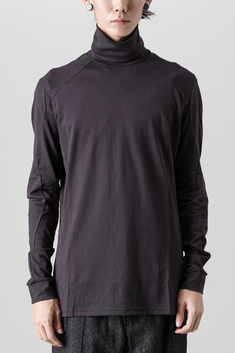 FASCINATE Limited Superior Pima Cotton Jersey High Neck Long Sleeve T-shirt Dark Chocolate