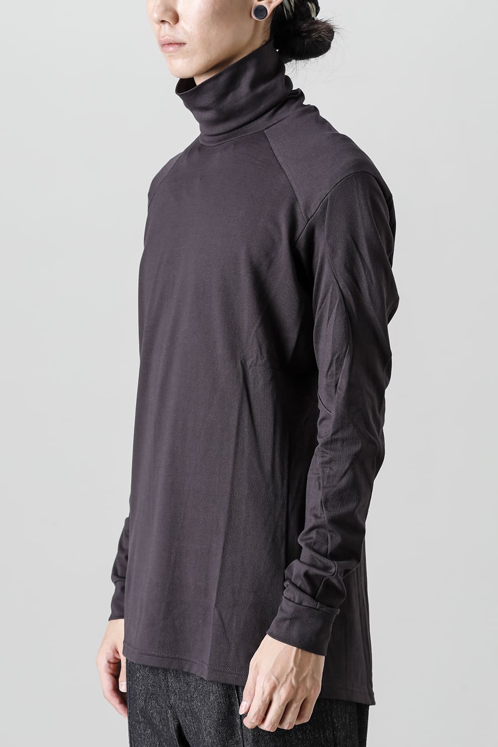 FASCINATE Limited Superior Pima Cotton Jersey High Neck Long Sleeve T-shirt Dark Chocolate