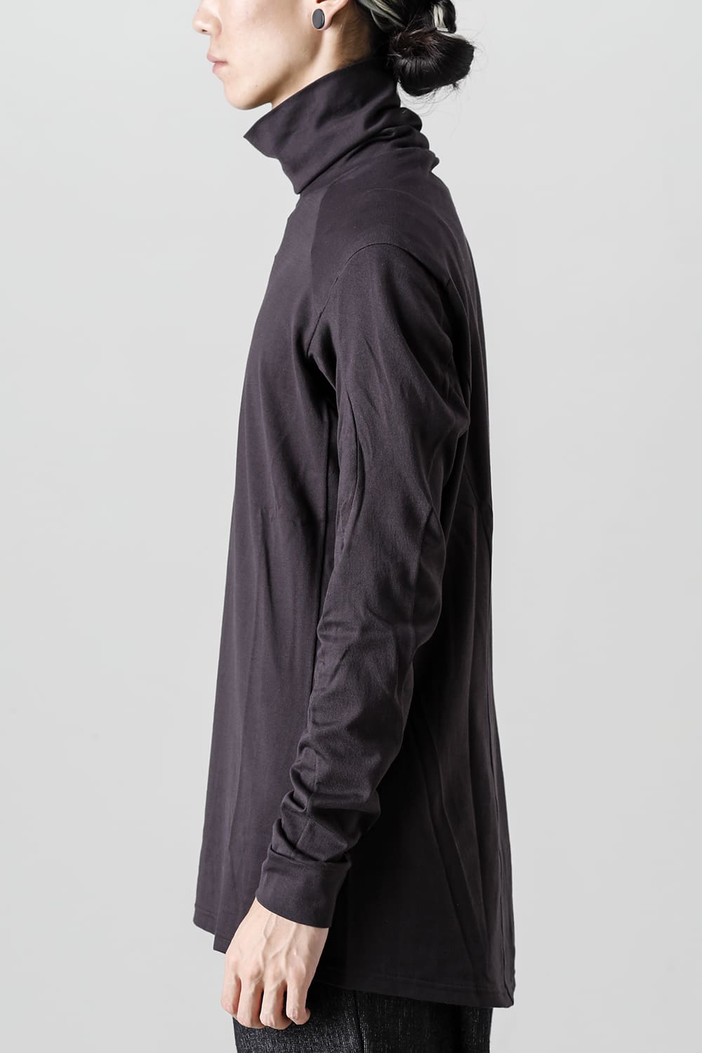 FASCINATE Limited Superior Pima Cotton Jersey High Neck Long Sleeve T-shirt Dark Chocolate