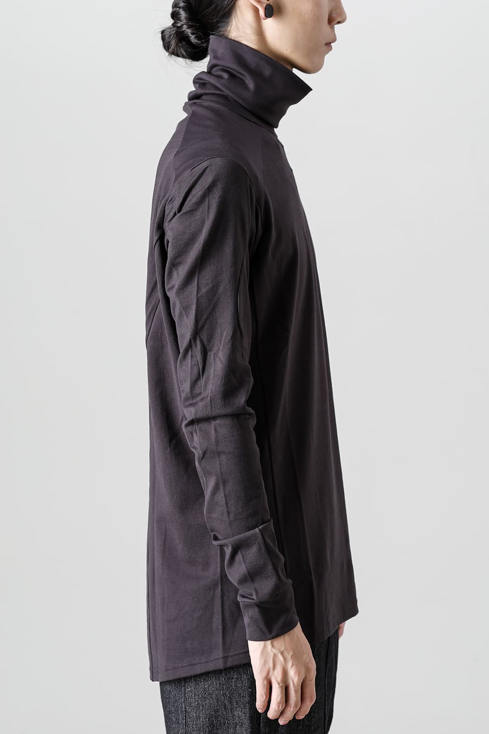 FASCINATE Limited Superior Pima Cotton Jersey High Neck Long Sleeve T-shirt Dark Chocolate