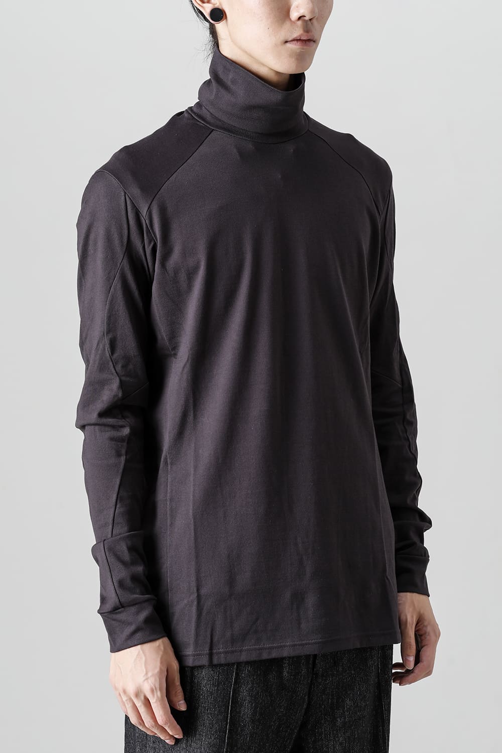FASCINATE Limited Superior Pima Cotton Jersey High Neck Long Sleeve T-shirt Dark Chocolate