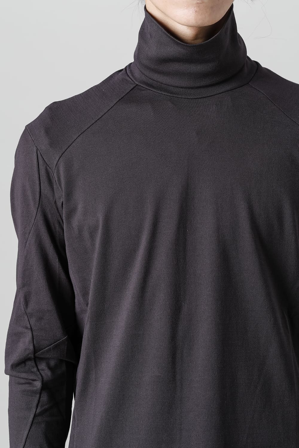 FASCINATE Limited Superior Pima Cotton Jersey High Neck Long Sleeve T-shirt Dark Chocolate