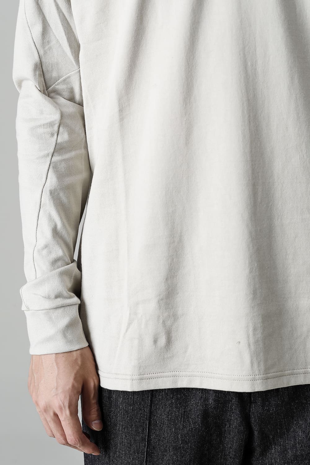 FASCINATE Limited Superior Pima Cotton Jersey High Neck Long Sleeve T-shirt Pale Gray