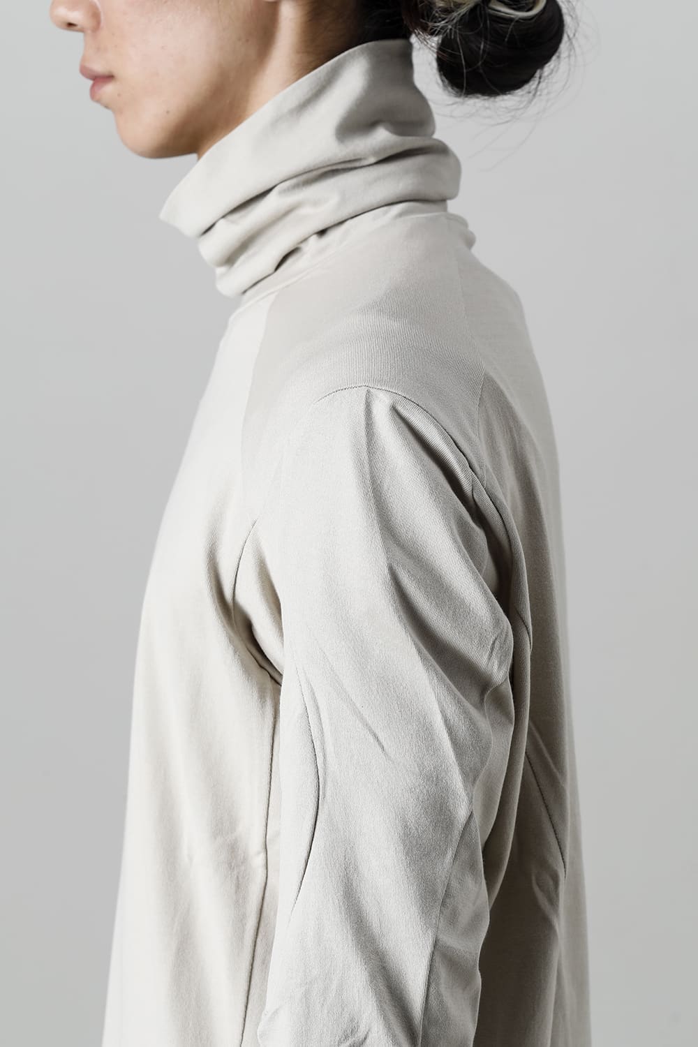 FASCINATE Limited Superior Pima Cotton Jersey High Neck Long Sleeve T-shirt Pale Gray