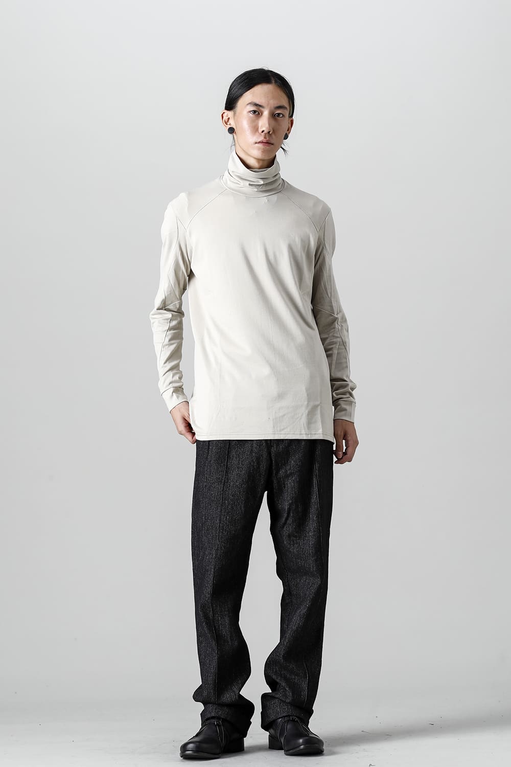 FASCINATE Limited Superior Pima Cotton Jersey High Neck Long Sleeve T-shirt Pale Gray