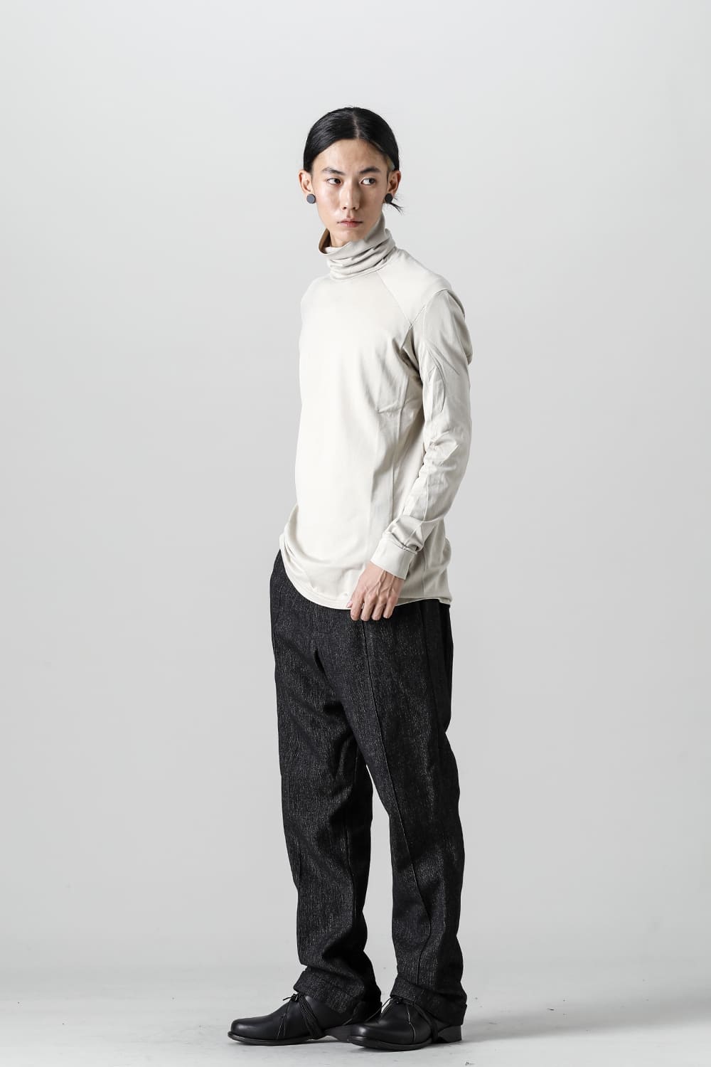 FASCINATE Limited Superior Pima Cotton Jersey High Neck Long Sleeve T-shirt Pale Gray