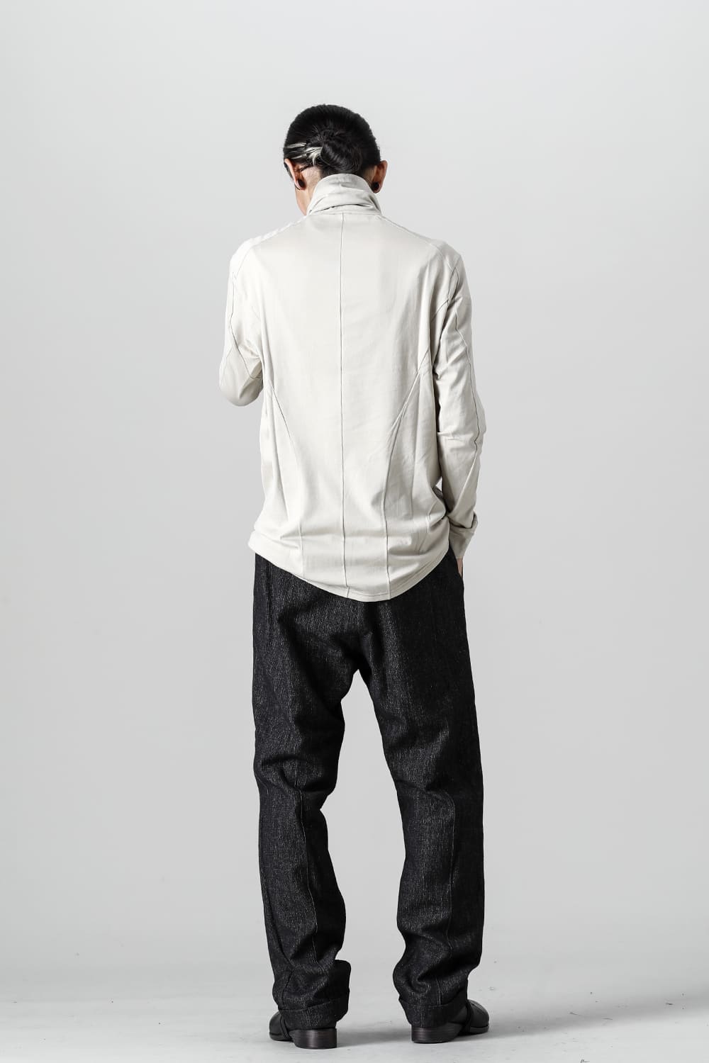 FASCINATE Limited Superior Pima Cotton Jersey High Neck Long Sleeve T-shirt Pale Gray